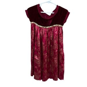 Baby Lulu Velvet Red and Gold Floral Dress size 2T